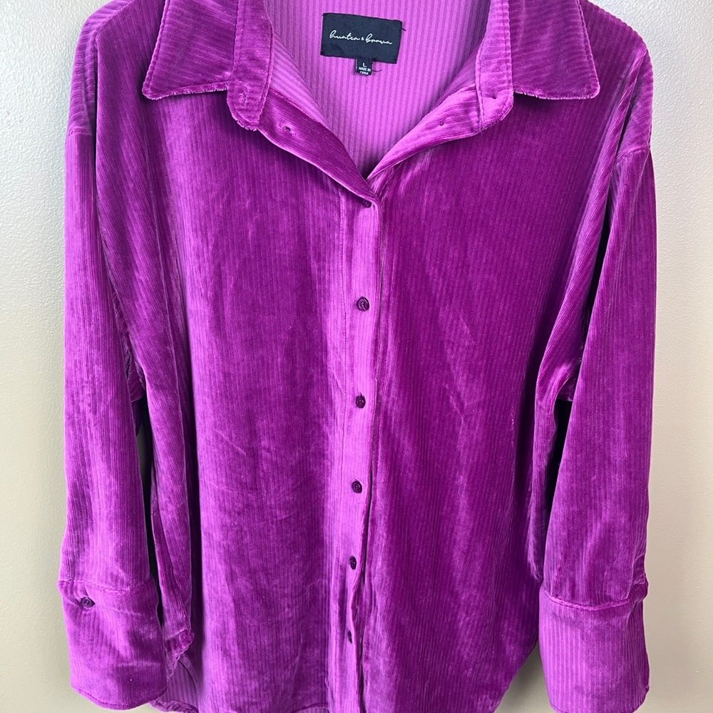 Hunter & Brown Pink Velvet Button-Up Shirt Women's Large - Picture 4 of 11